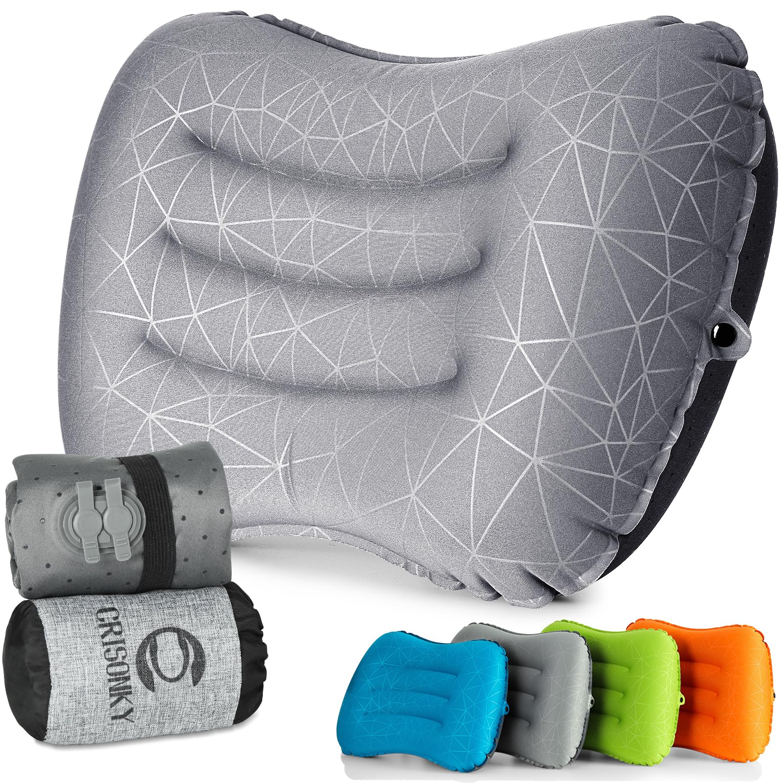 Crisonky Camping Pillow - Inflatable Pillow - Travel Pillows for Backpacking & Airplane, Lumbar