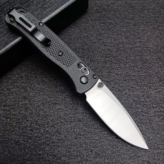 HUAAO Mini Folding Pocket Knife, Plain Edge, Thumb Stud Manual Open, Glass Reinforced Nylon Grivory Handle with Belt Clip for EDC Camping(440C blade)