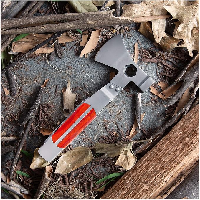 Sheffield 12301 Axe Multi Tool, 12-in-1 Camping Knives & Tools, Utility Tool Double Axe Head, Camping Tool, Stainless Steel Knife Multitool