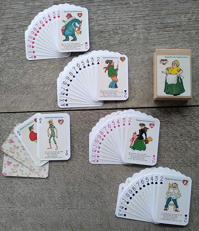 Valentine Day Playing Cards (Poker Deck 54 Cards All Different) Vintage Retro Funny Cartoons Poems for Valentine Day Greetings Cards