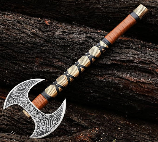 SHINY CRAFTS ® Hand-Forged Viking Axe | Bearded Hatchet | Medieval Battle Tool for Camping & Survival | Unique Gift for Men, Groomsmen & Christmas (Brown-SCA-13)