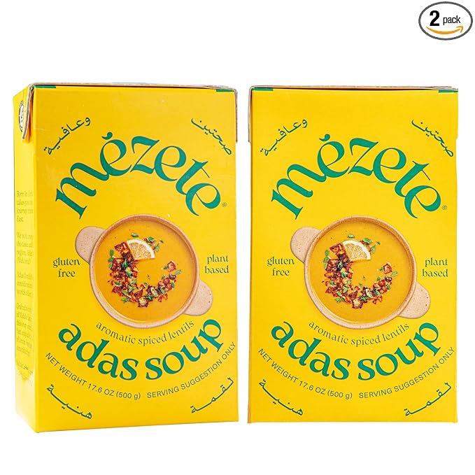 Mezete Traditional Middle Eastern Soup | Adas Lentil Soup | Plant-Based | All-Natural | Gluten-Free | Prepared Soup | Enriched with Aromatic Spices | 390g (Pack of 2)