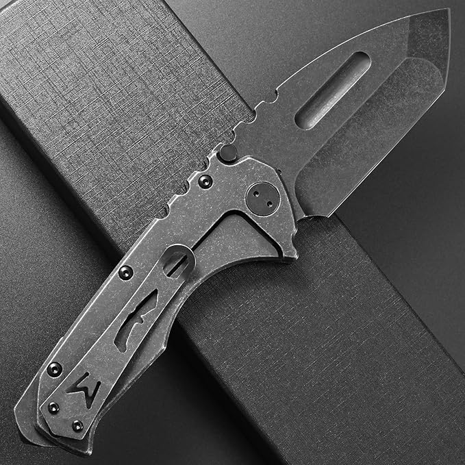 Ccanku C1137 Folding Knife, D2 Steel Blade Steel Handle EDC Tool Knife for Outdoor Camping Hiking Fishing (Steel)
