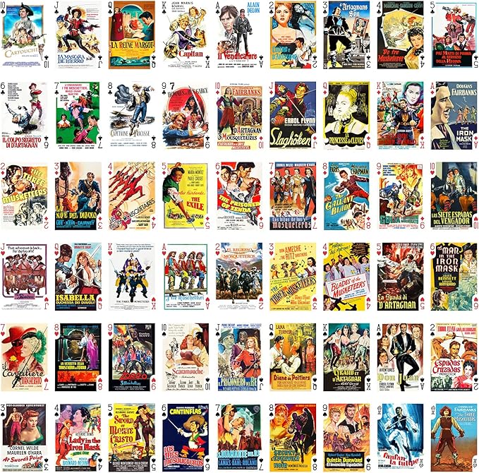 Musketeers Playing Cards (Poker Deck 54 Cards All Different) Vintage Cloak and Sword Movies Posters