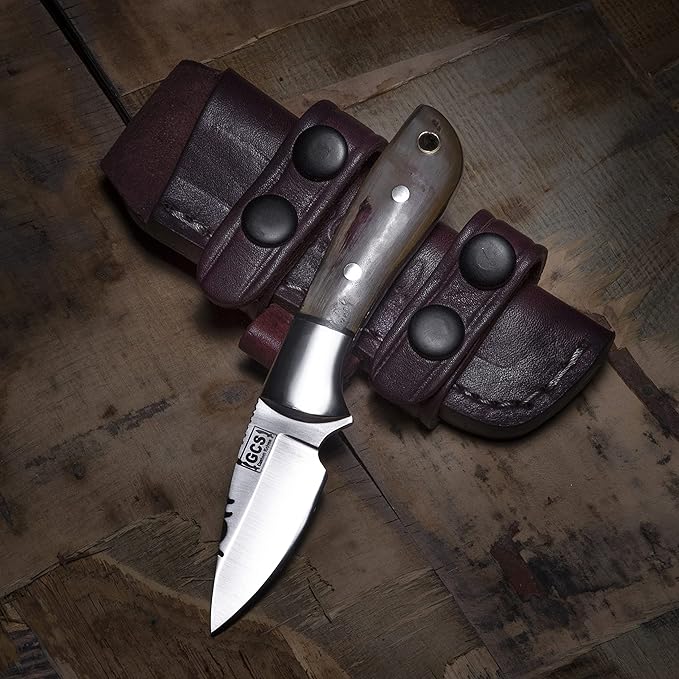 GCS Handmade D2 Tool Steel Tactical knife Hunting Knife CampKnife with leather sheath Full tang blade designed for Hunting & EDC GCS 235 (Horn Handle)