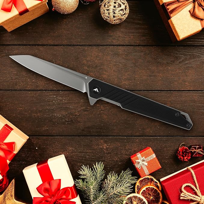 FLISSA Folding Knife, Pocket Knife with D2 Steel Blade, G10 Handle, Pocket Clip, Lightweight for Camping, Tactical, Hiking, Hunting, EDC, Daily Use, Outdoor Activities(Black)