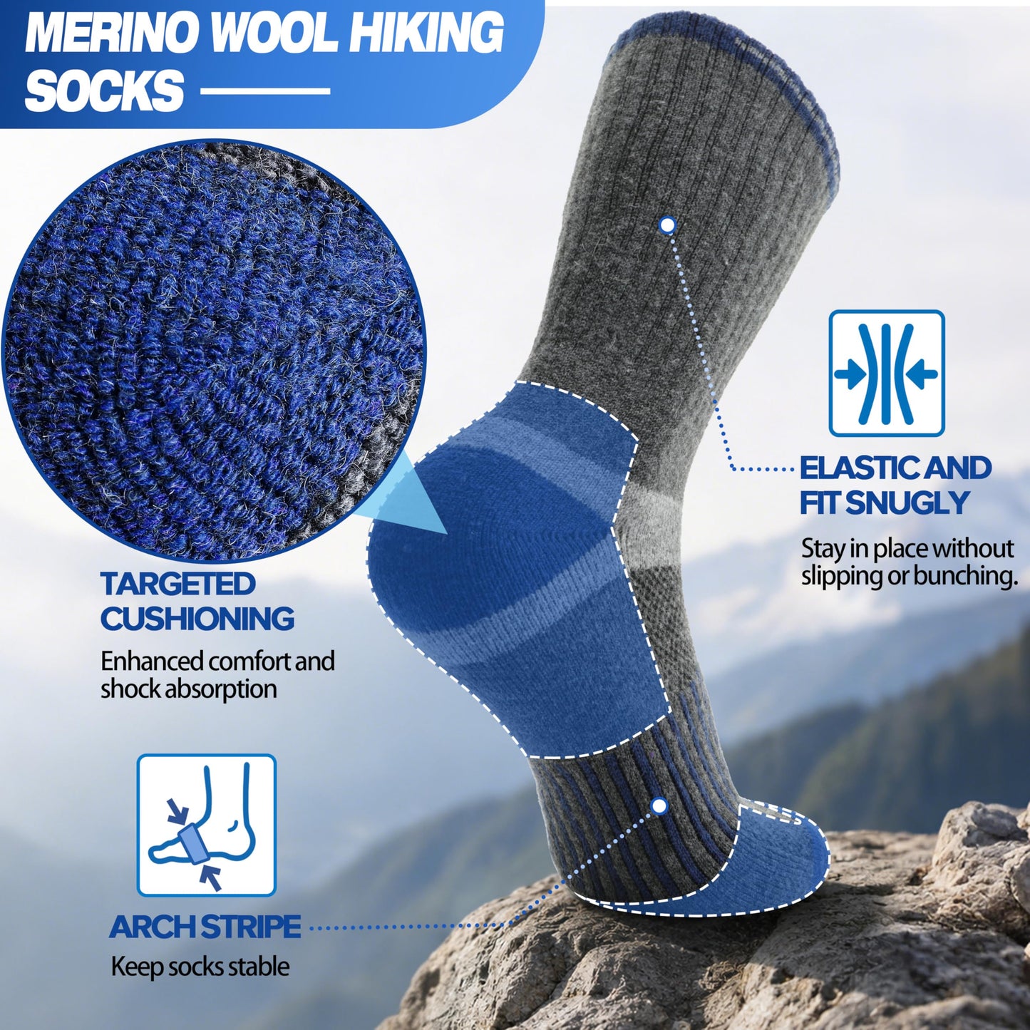 MOGGEI Merino Wool Hiking Socks for Men Warm Thermal Winter Cozy Work Crew Socks Gifts Stocking