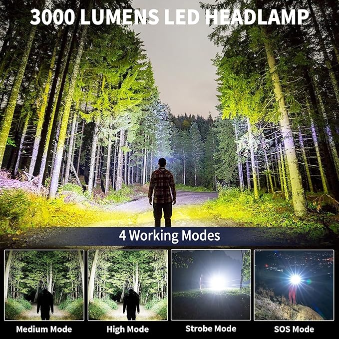 Cinlinso Headlamp Rechargeable, 2 Pack 99,000 Lumens Super Bright LED Head Lamp with 4 Modes, 90° Adjustable Head Lights for Forehead, IPX6 Waterproof HeadLamps for Adults Camping Hunting