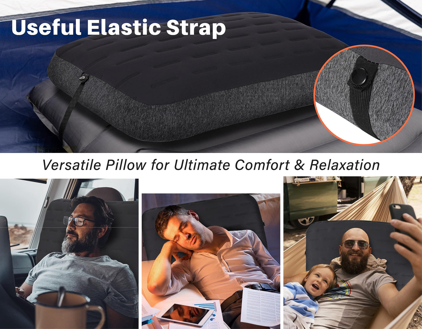 TREKOLOGY Camping Pillow - Large Inflatable (24"x15") for Home-Like Comfort, Portable & Ergonomic