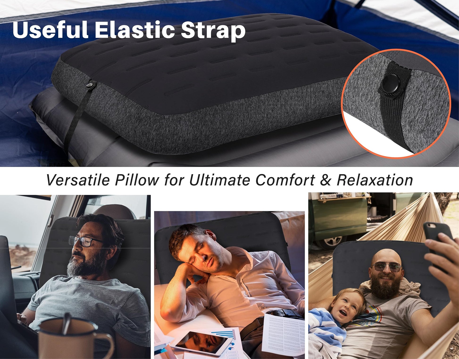 TREKOLOGY Camping Pillow - Large Inflatable (24"x15") for Home-Like Comfort, Portable & Ergonomic