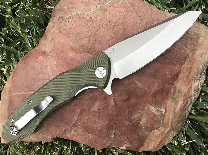 TACTICAL GEARZ Pocket Knife for EDC, G10 Handle, D2 Steel Stonewashed Blade, Includes Sheath (Zeta OD)