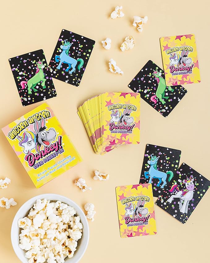Unicorn Unicorn Donkey! Even Donkey-er - A Fast, Fun Card Game for Kids & Families. Outsmart Your Opponents and Keep Those Dorkey Donkeys Away! Ages 4+ | 2-6 Players | from PBN'J Games