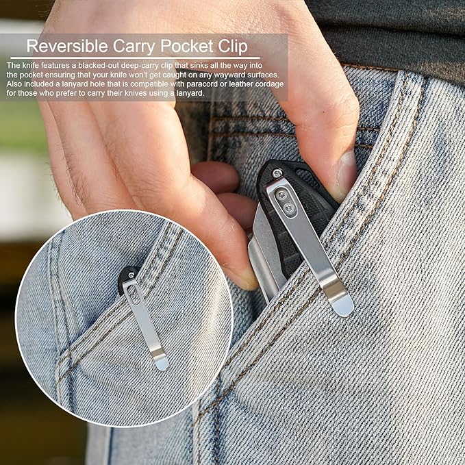Folding Pocket Knife, 3.54" DC53 Steel Blade,4.65" G10 Handle, Liner Lock, Reversible Pocket Clip for Everyday Carry, Outdoor Activities. (Gray Stonewashed Blade)