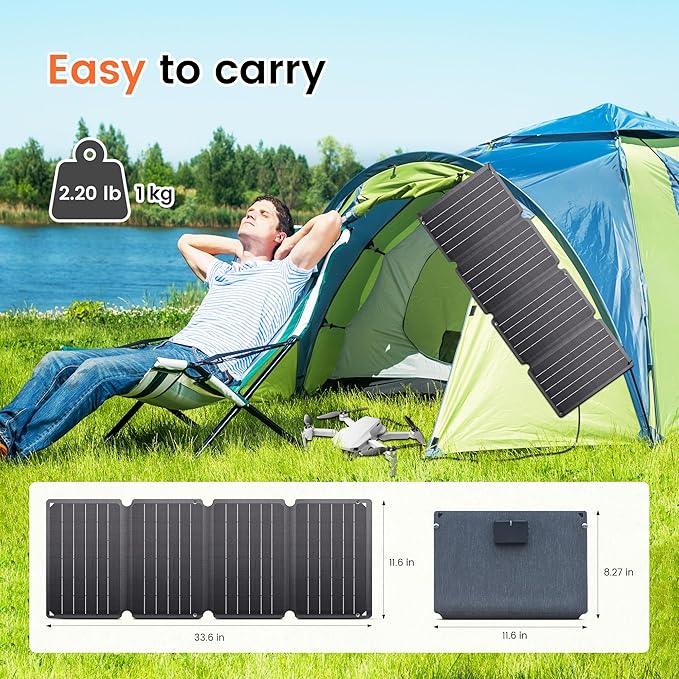 36W Portable Solar Panel - Foldable Solar Charger with Dual USB-A/USB-C for Phone Laptop Camping Hiking RV Outdoor Power Bank(Waterproof & High Efficiency)