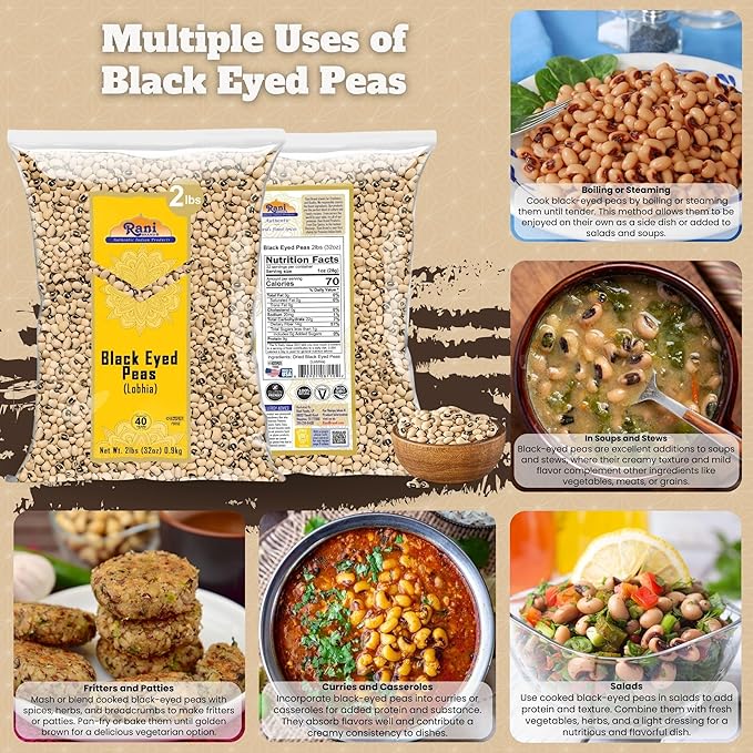Rani Black Eyed Peas, Dried Cowpeas (Lobhia) 32oz (2lbs) 908g ~ All Natural | Vegan | Kosher | Gluten Friendly | Product of USA