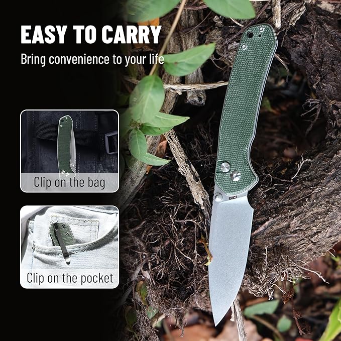 CJRB CUTLERY Pocket Knife Pyrite (J1925L) Button Lock EDC Large Foldable Knife AR-RPM9 Steel Blade and Green Micarta Handle Pink Outdoor for Women Men for Gifts