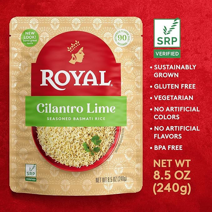 Royal Cilantro Lime Basmati Rice - Ready to Heat Basmati Rice - (4 Pack) 8.5 oz Microwaveable Pouch