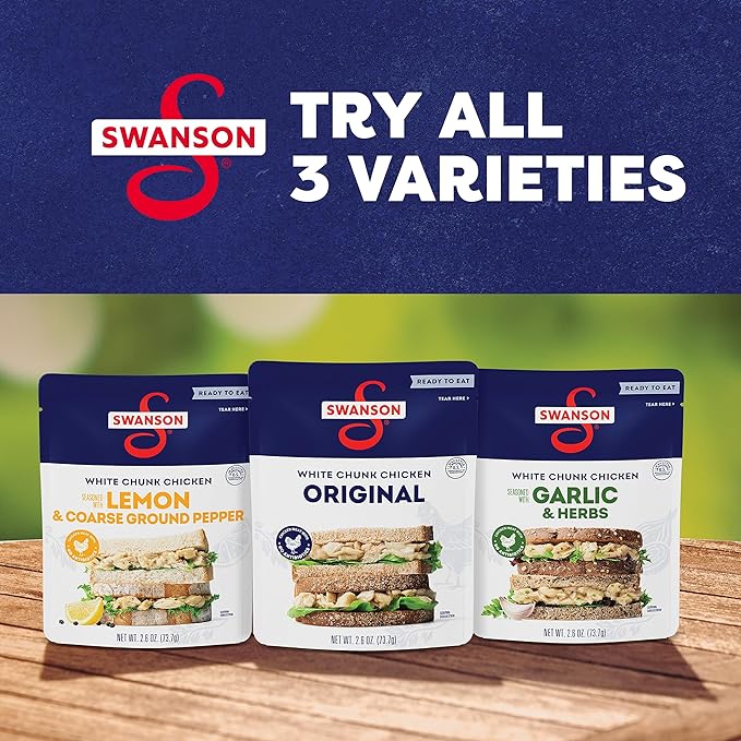 Swanson Original White Chunk Fully Cooked Chicken, Ready to Eat, Simple On-the-Go Meals, 2.6 OZ Pouch