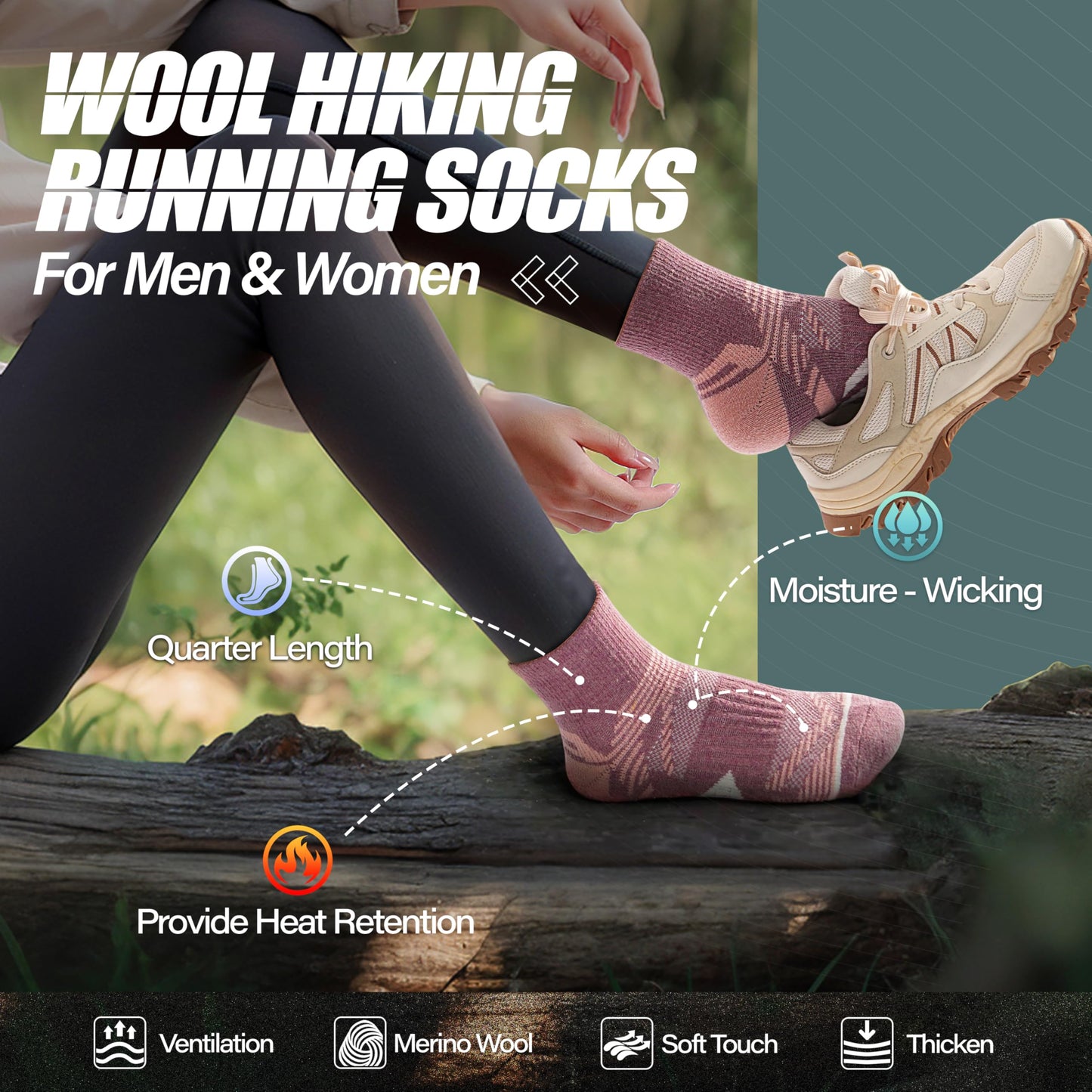 ANTSANG Merino Wool Quarter Ankle Hiking Running Socks for Women Men