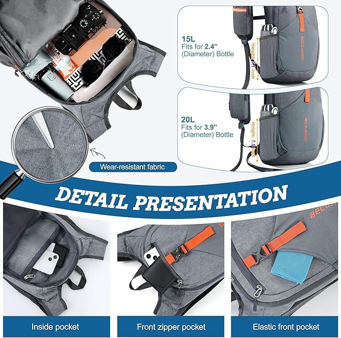 20L Small Hiking Backpack for Men Women Foldable Packable Back Pack Ultralight Hiking Daypack for Travel Camping Outdoor, Gray