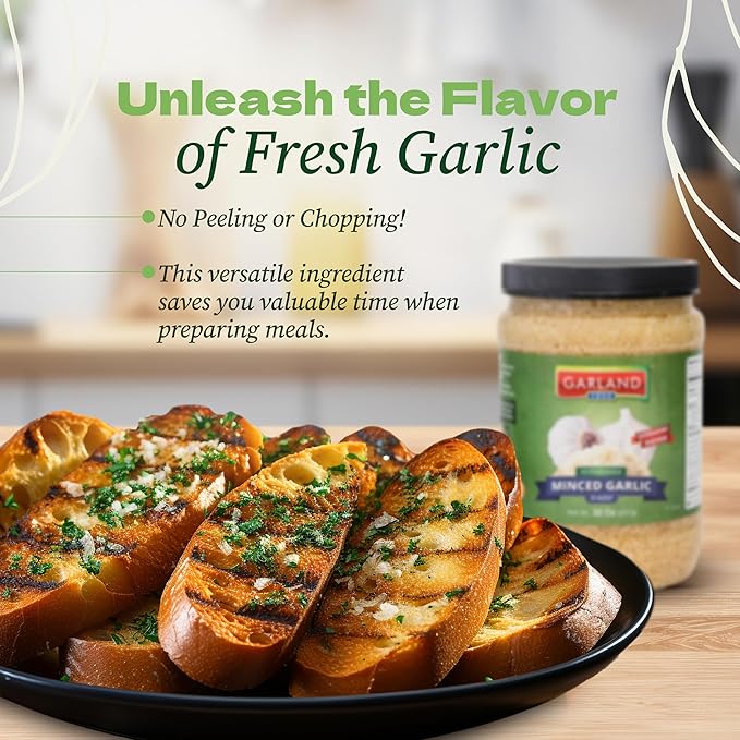 Garland Food Minced Garlic in Water 32 oz ??Made in the USA - Minced Garlic in Jar for Fresh Flavor, Time-Saving Prep, and Versatile Uses in Every Dish