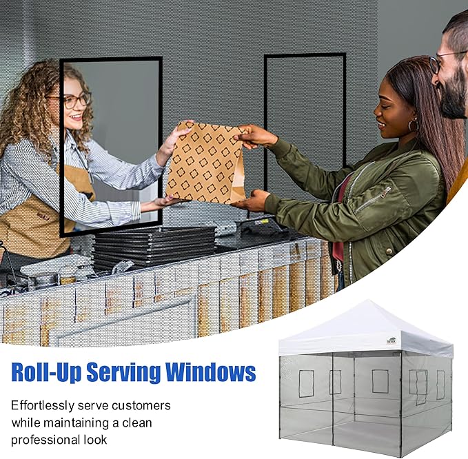 Eurmax USA 10'x10' Pop-up Canopy Tent Commercial Instant Canopies with 4 Removable Zipper End Food Service Wall kit and Roller Bag, Bonus 4 SandBags(White)