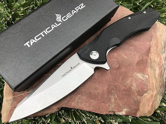 TACTICAL GEARZ Pocket Knife for EDC, G10 Handle, D2 Steel Stonewashed Blade, Includes Sheath (Zeta)