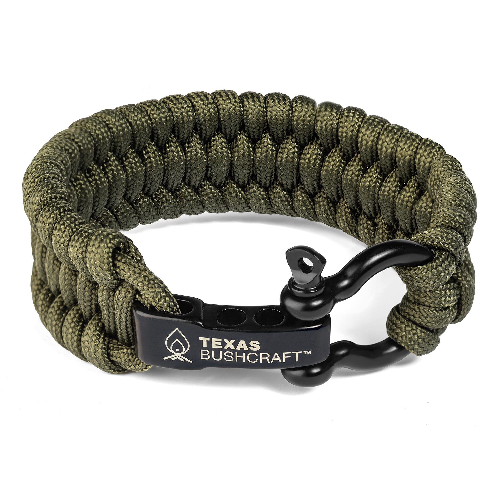 Texas Bushcraft Firecraft Cord Survival Bracelet – Paracord Bracelet with Bow Shackle for Camping