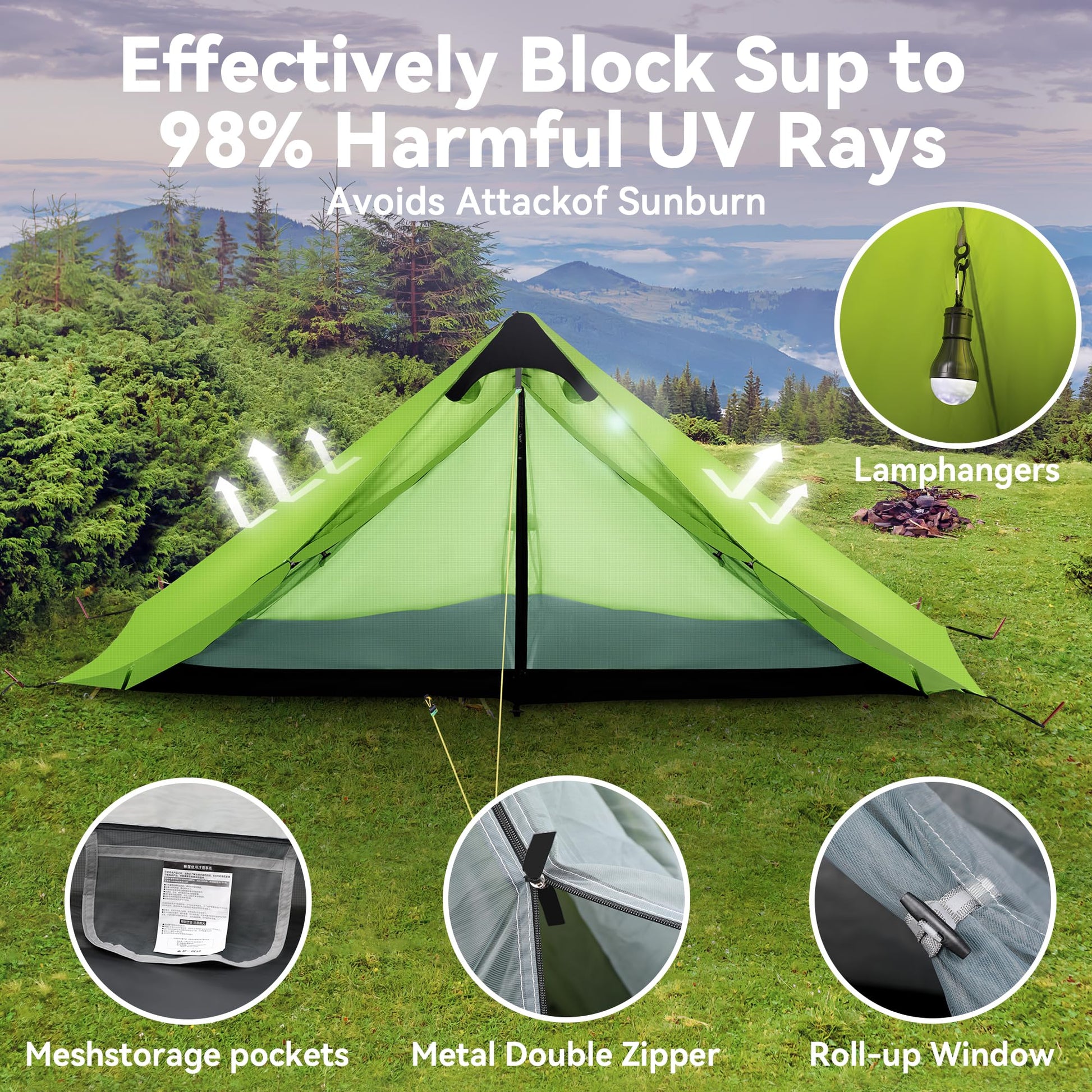 Ultralight Tent 3-Season Backpacking Tent 1 Person/2 Person Camping Tent, Outdoor Lightweight