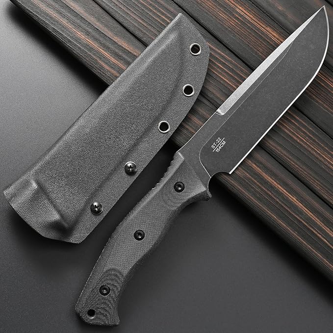 Sitivien ST22 Fixed Blade Knife 154CM Stainless Steel Blade Micarta Handle Full Tang EDC Tool Straight Knife for Working Camping Survival(Black)