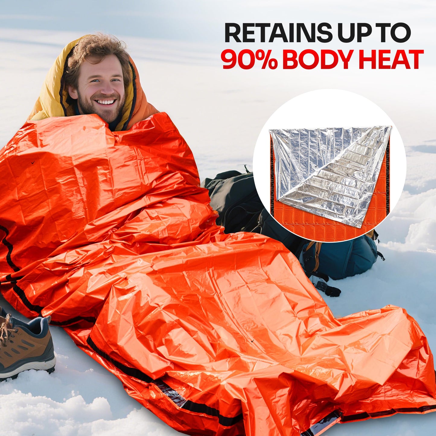 Emergency Sleeping Bag Mylar Thermal Bivy Survival Gear & Supplies Foil (1)