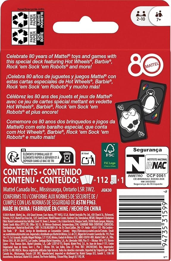 Mattel Games UNO Mattel 80th Ruby Red Card Game for Kids, Adults & Family Nights, Game Nights, Travel, Camping & Parties.