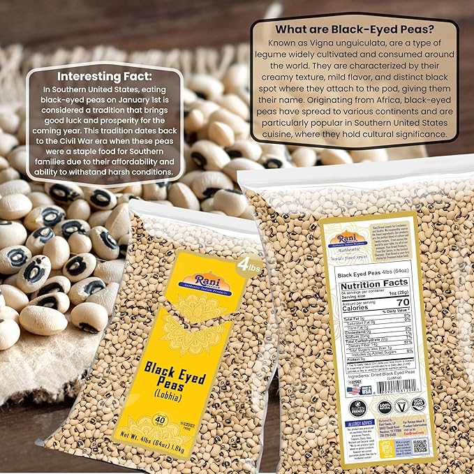 Rani Black Eyed Peas, Dried Cowpeas (Lobhia) 64oz (4lbs) 1.81kg Bulk ~ All Natural | Vegan | Kosher | Gluten Friendly | Product of USA