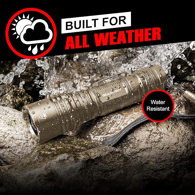 GearLight TAC LED Flashlight Pack - 2 Super Bright, Compact Tactical Flashlights with High Lumens for Outdoor Activity & Emergency Use - Gifts for Men & Women - Desert Tan