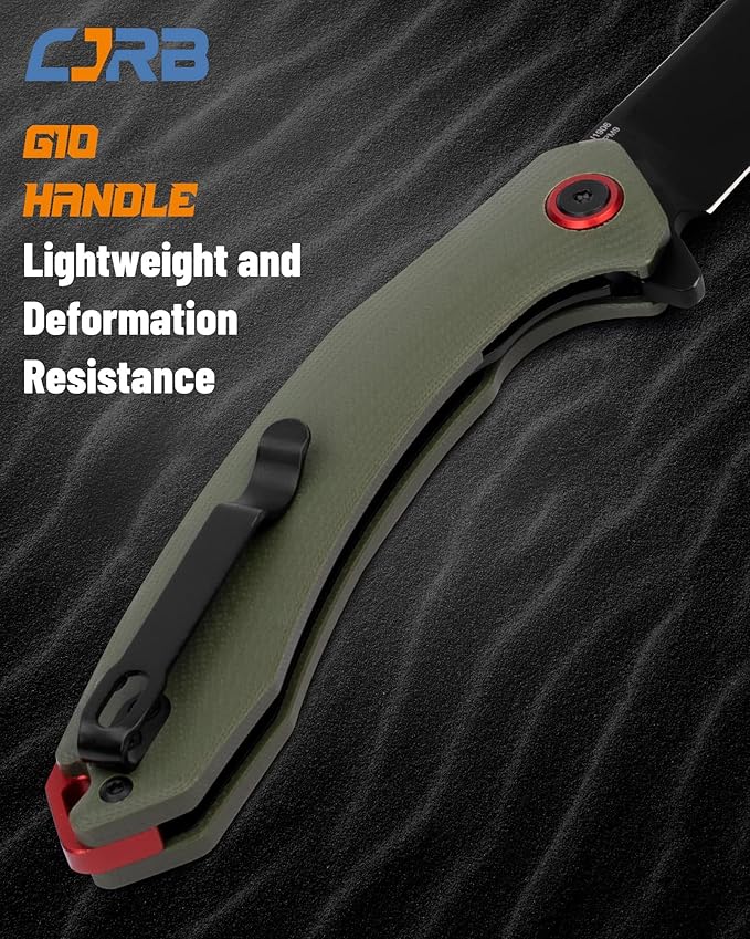 CJRB Tactical Knife, Small Folding Pocket Knife with AR-RPM9 Steel Blade and G10 Handle for Men Outdoor, Survival, Hunting, Camping Gobi(J1906B) Green