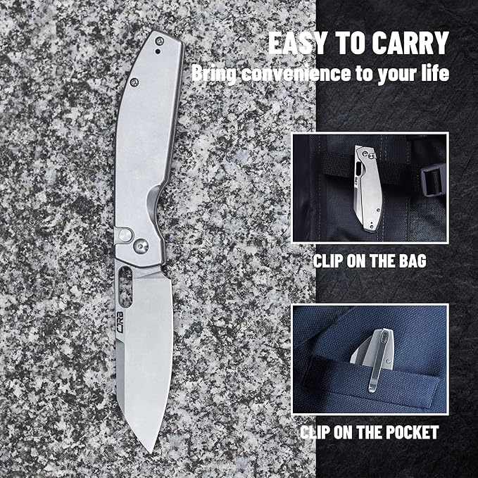 CJRB Pocket EDC Knife Ekko(J1929) Button Lock Small Folding Knife AR-RPM9 Steel Blade and Silver Stainless Steel Handle Outdoor for Men Women