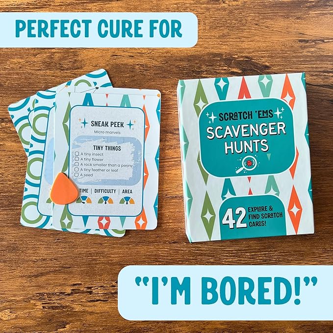 Scratch 'Ems Scavenger Hunts | 42 Scratch Off Adventure Cards - Outdoor Scavenger Hunt for Kids & Families | All Season, Reusable Scratch-Off Cards for Screen-Free Fun, Nature Activity & Camping