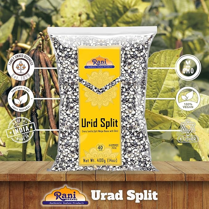 Rani Urid/Urad Split Chilka (Split Matpe Beans with Skin) Indian Lentils 14oz (400g) ~ All Natural | Gluten Friendly | Non-GMO | Kosher | Vegan | Indian Origin