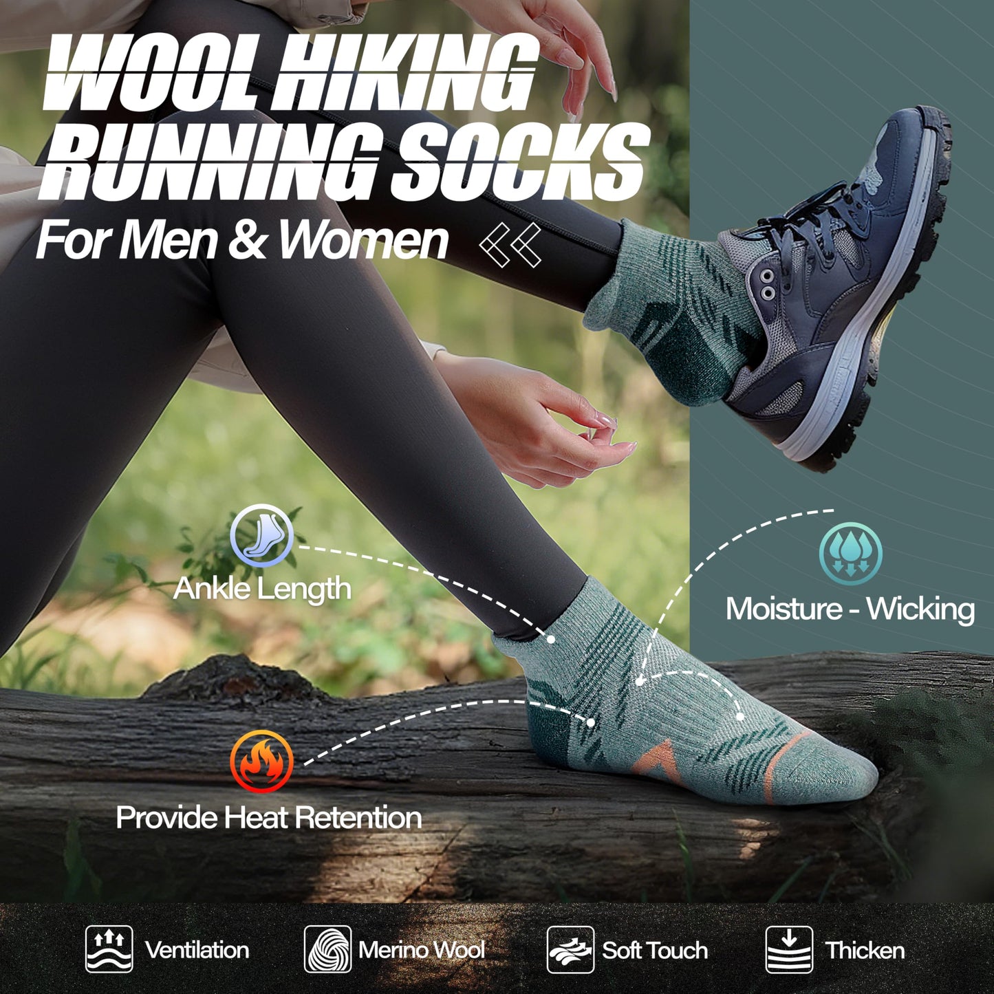 ANTSANG Merino Wool Ankle Hiking Running Socks for Women Men
