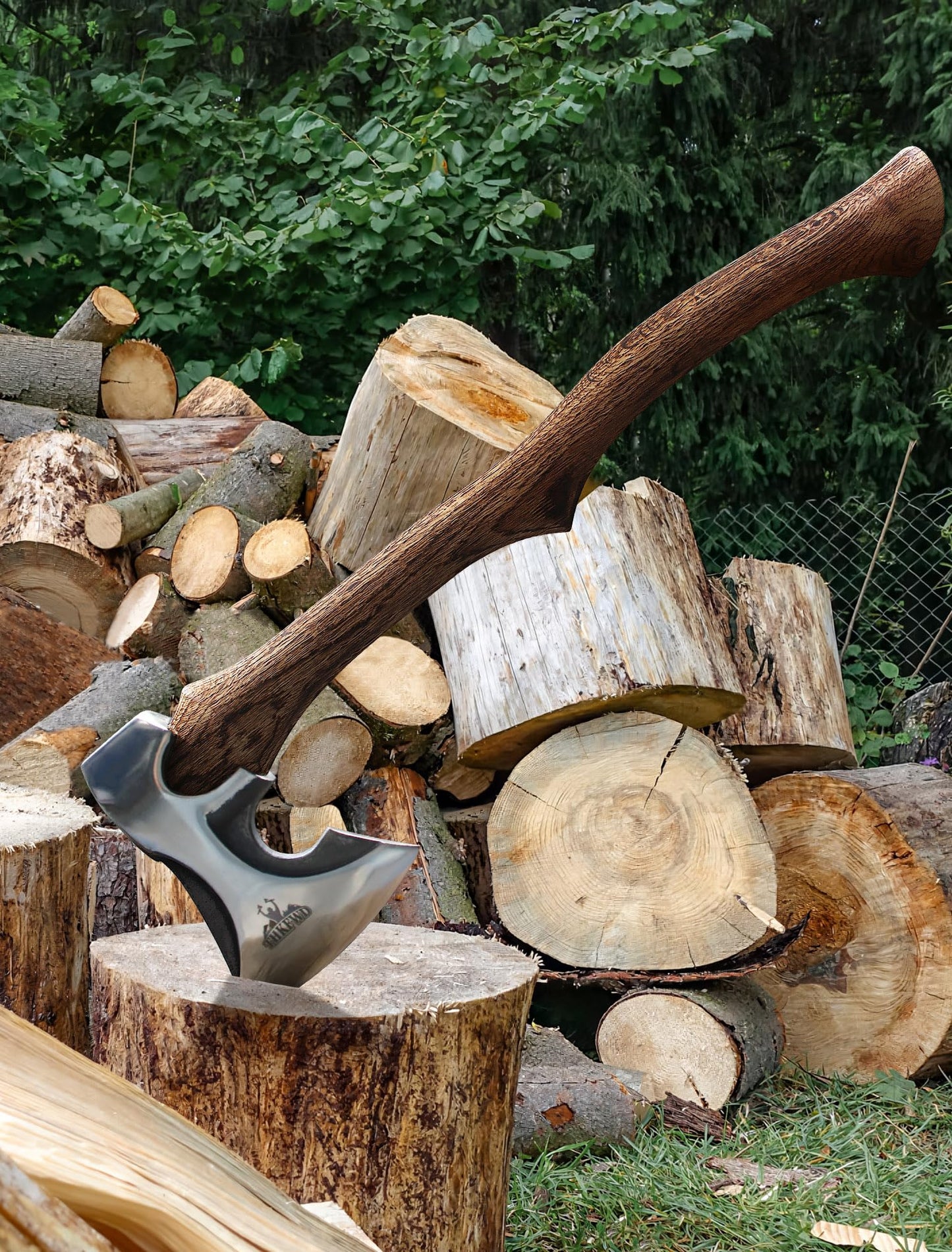 Camping Hatchet -Chopping Axe with Leather Sheath, 22.3" Forged Carbon Steel Wood Splitting Axe for
