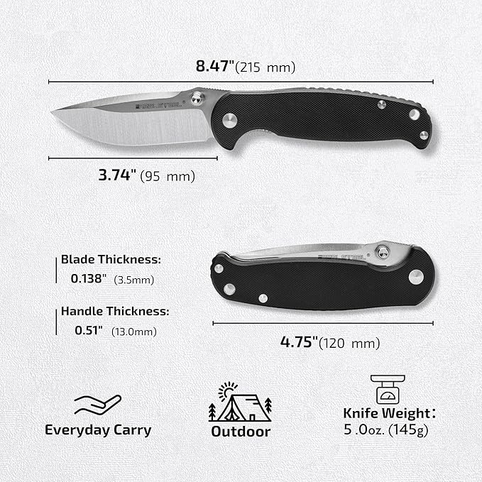 REALSTEEL H6 Blue Sheep Folding Pocket Knife,Nail Nick, 3.74" 14C28N Satin Blade, Thumb Stud, G10 Handle, 5oz, Tip-up Pocket Clip, EDC, Gifts, Camping Hiking Hunting(Drop Point Satin)