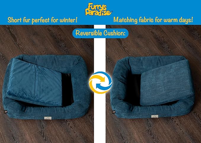 Furry's Paradise Foam Cuddler Waterproof Bolster Pet Bed with Reversible Cushion, Recycled Fibers and Non-Slip Bottom. (Deeper Waters, Orthopedic Large)