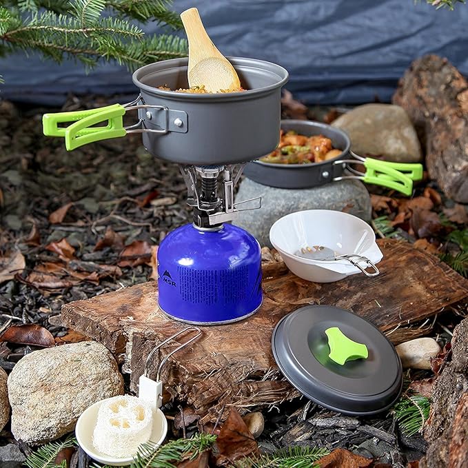 MalloMe Camping Cookware Mess Kit for Backpacking Gear ??Camping Cooking Set - Camping Pots and Pans Set - Backpacking Stove/Portable Stove Compatible - Camp Kitchen Equipment Accessories Pot