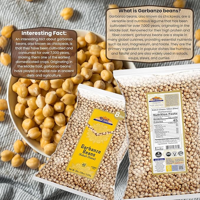 Rani Garbanzo Beans (Kabuli Chana) 128oz (8lbs) 3.63kg Bulk ~ All Natural | Vegan | Gluten Friendly | NON-GMO | Kosher | Indian Origin