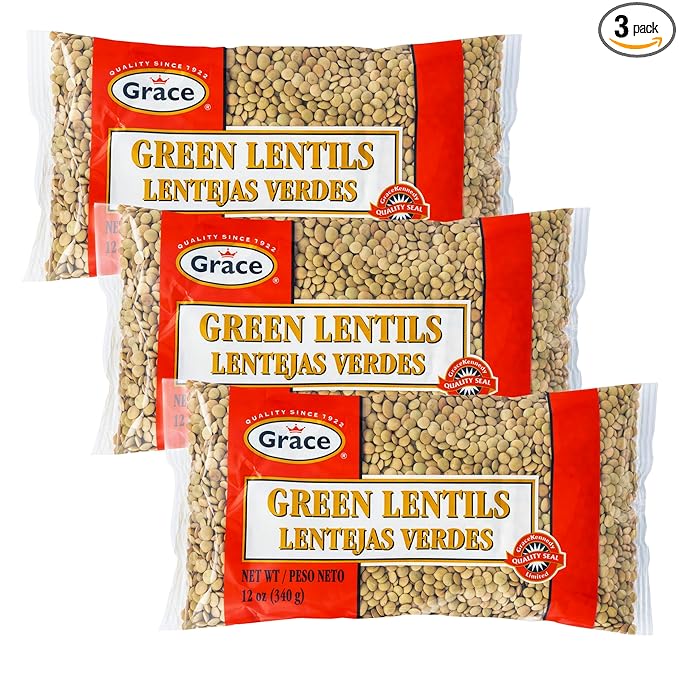 Grace Dried Green Lentils Beans (3-12oz Bags)