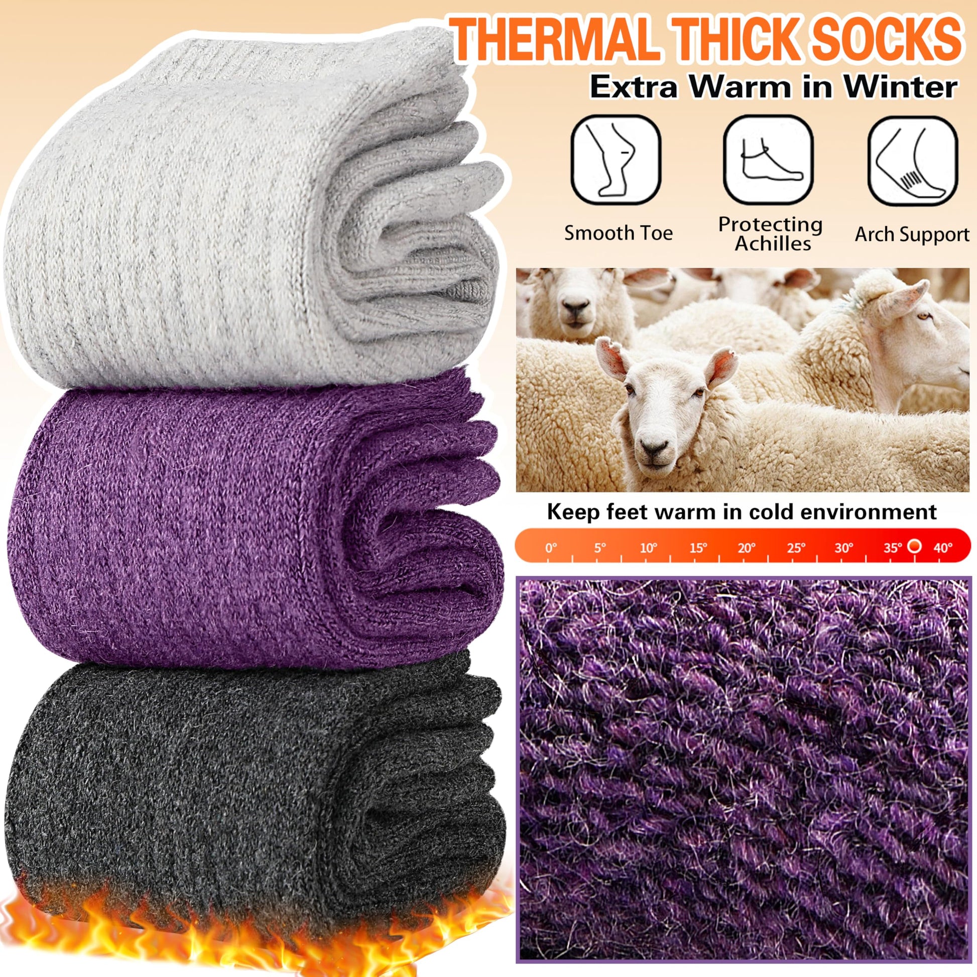 Sandsuced Merino Wool Socks for Women Hiking Warm Winter Thick Boot Thermal Cozy Crew Work Soft