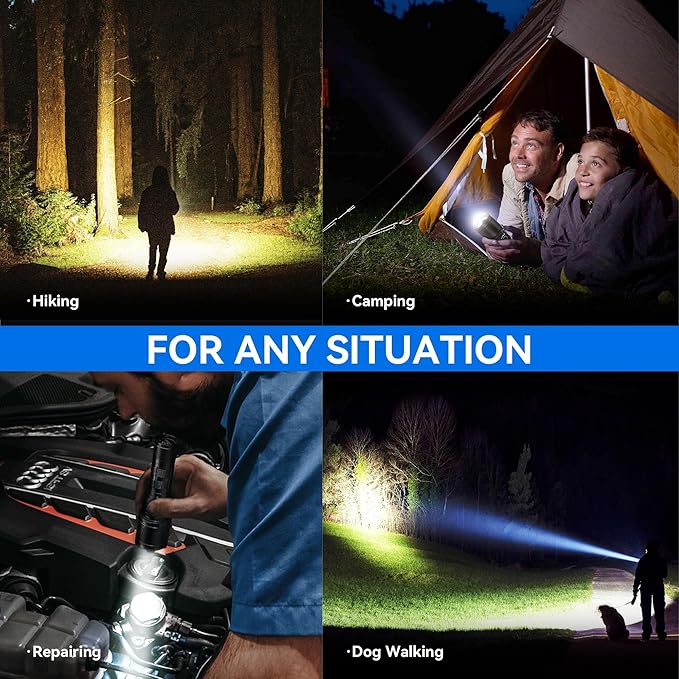 Flashlights High Lumens 990000 LED Rechargeable Tactical Flashlight Zoomable 3 Modes Fast Charging IPX6 Waterproof Super Bright Black Handheld Flashlights for Camping Hiking Outdoor and Gift
