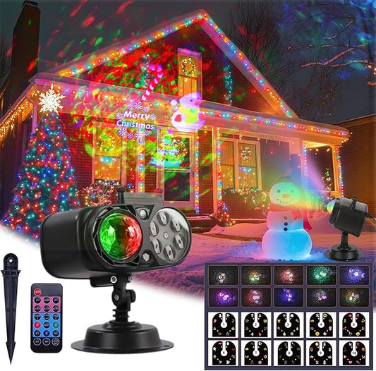 2025 Upgraded Holiday Projectors, Brighter Halloween Decorations Projector Lights, Christmas Projector with 10 HD Replaceable Slides (Ocean Wave & Patterns), Waterproof Halloween Projector Light Show