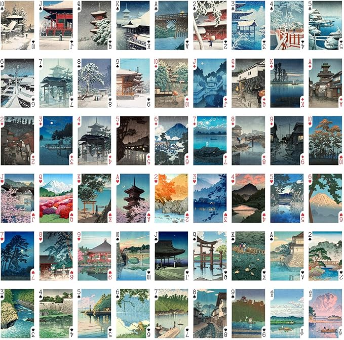Japan Painting Playing Cards (Poker Deck 54 Cards All Different) Vintage Antique Traditional Japan Art Showa Period by Hasui Kawase