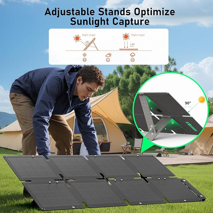 Portable Solar Panel 60W, Monocrystalline 24.8% High Efficiency Foldable Solar Panel, USB C Solar Charger IP65 Waterproof for Camping RV Backpacking Outdoor Use